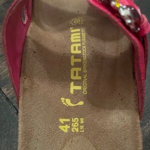 Birkenstock Women's Tatami Pink Patent Jeweled Slide Sandals Size 41 W 10